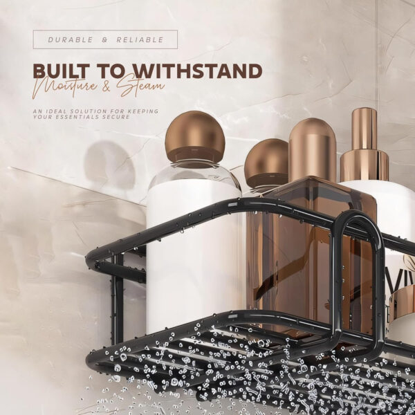 MIORAH Bathroom Accessories Set | Rustproof Bathroom Shelves | No Drilling Shelf | Black Carbon Steel | Pack of 2 - Image 4