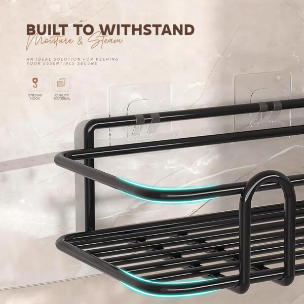 MIORAH Bathroom Accessories Set | Rustproof Bathroom Shelves | No Drilling Shelf | Black Carbon Steel | Pack of 2 - Image 6