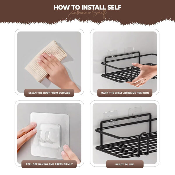 MIORAH Bathroom Accessories Set | Rustproof Bathroom Shelves | No Drilling Shelf | Black Carbon Steel | Pack of 2 - Image 8