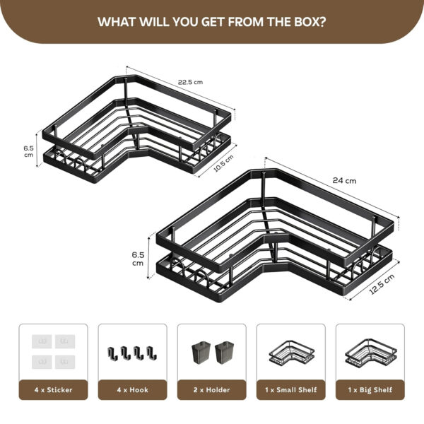 MIORAH Bathroom Accessories Set | Rustproof Bathroom Shelves | No Drilling Shelf | Black Carbon Steel | Pack of 2 - Image 10