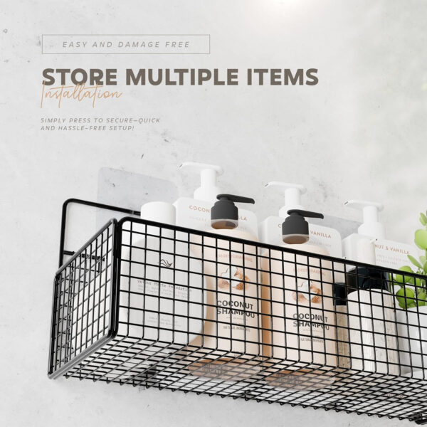 MIORAH Bathroom Accessories Set | Rustproof Bathroom Shelves | No Drilling Shelf | Black Carbon Steel | Pack of 2 - Image 15