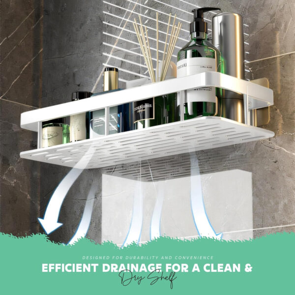MIORAH Bathroom Organiser Without Drill for Wall | Self Adhesive Bathroom Accessories Set | Bathroom Shelf with Hooks | Strong Quality Metal Bathroom Rack (Black-Pack of 1) - Image 14