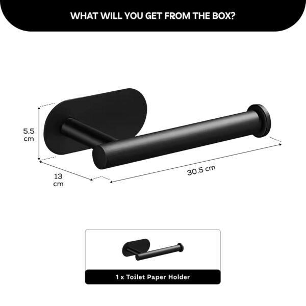 MIORAH Bathroom Organizer: Multifunctional Wall-Mounted Tissue Paper Holder, Toilet Paper Roll Holder, Hand Towel Holder - Self-Adhesive, Rustproof Carbon Steel for Home & Office Black-Pack of 1 - Image 2
