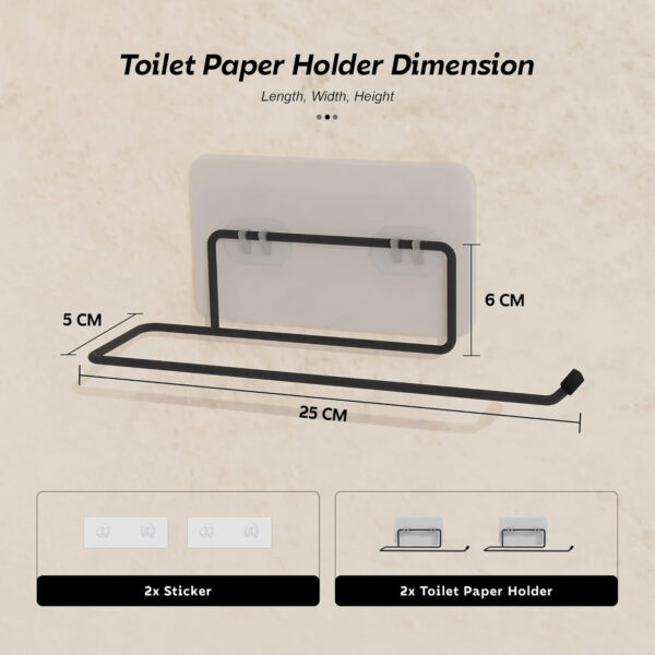 MIORAH Bathroom Organizer: Multifunctional Wall-Mounted Tissue Paper Holder, Toilet Paper Roll Holder, Hand Towel Holder - Self-Adhesive, Rustproof Carbon Steel for Home & Office Black-Pack of 1 - Image 10