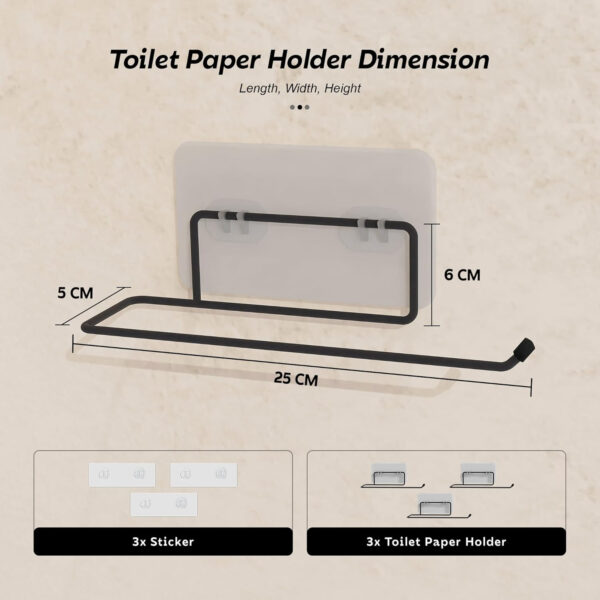 MIORAH Bathroom Organizer: Multifunctional Wall-Mounted Tissue Paper Holder, Toilet Paper Roll Holder, Hand Towel Holder - Self-Adhesive, Rustproof Carbon Steel for Home & Office Black-Pack of 1 - Image 18