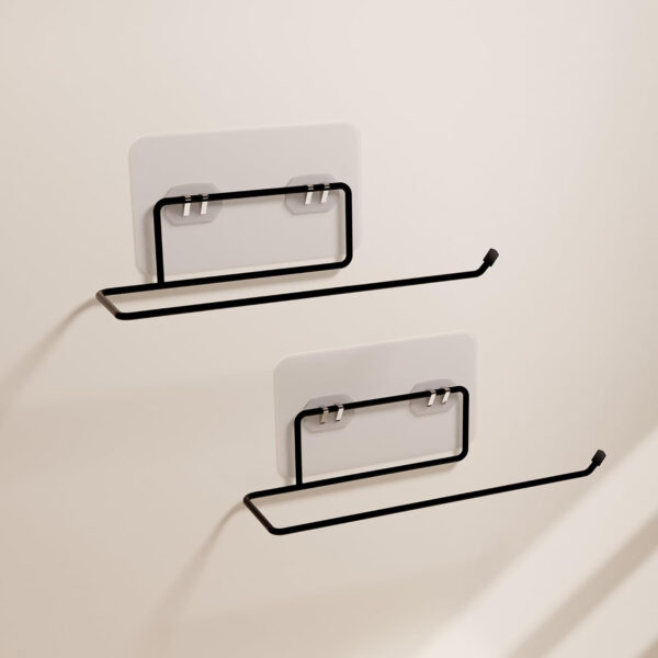 MIORAH Bathroom Organizer: Multifunctional Wall-Mounted Tissue Paper Holder, Toilet Paper Roll Holder, Hand Towel Holder - Self-Adhesive, Rustproof Carbon Steel for Home & Office Black-Pack of 2