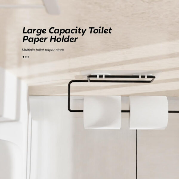 MIORAH Bathroom Organizer: Multifunctional Wall-Mounted Tissue Paper Holder, Toilet Paper Roll Holder, Hand Towel Holder - Self-Adhesive, Rustproof Carbon Steel for Home & Office Black-Pack of 2 - Image 6