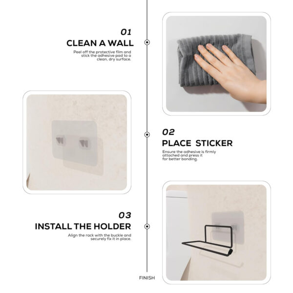 MIORAH Bathroom Organizer: Multifunctional Wall-Mounted Tissue Paper Holder, Toilet Paper Roll Holder, Hand Towel Holder - Self-Adhesive, Rustproof Carbon Steel for Home & Office Black-Pack of 2 - Image 16