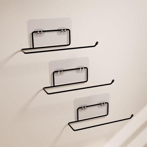MIORAH Bathroom Organizer: Multifunctional Wall-Mounted Tissue Paper Holder, Toilet Paper Roll Holder, Hand Towel Holder - Self-Adhesive, Rustproof Carbon Steel for Home & Office Black-Pack of 3