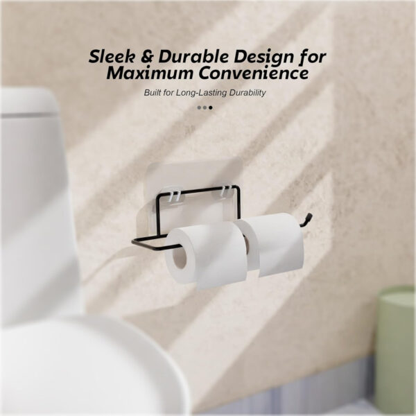 MIORAH Bathroom Organizer: Multifunctional Wall-Mounted Tissue Paper Holder, Toilet Paper Roll Holder, Hand Towel Holder - Self-Adhesive, Rustproof Carbon Steel for Home & Office Black-Pack of 3 - Image 4