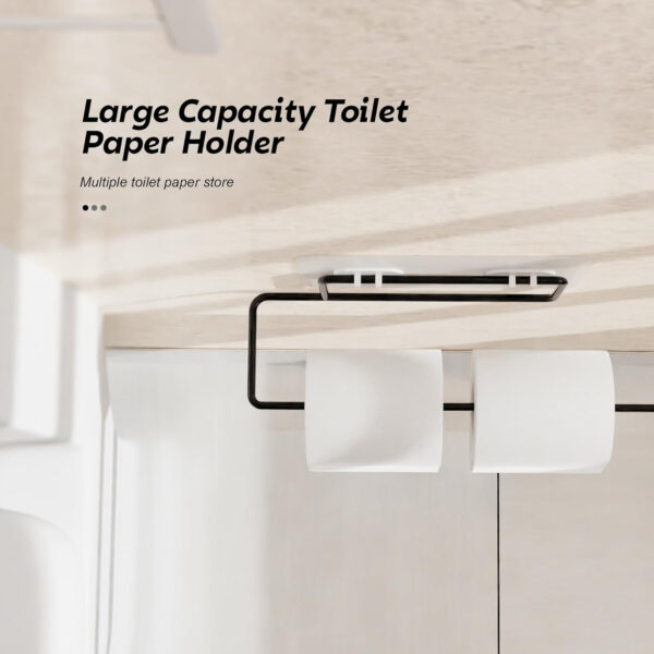 MIORAH Bathroom Organizer: Multifunctional Wall-Mounted Tissue Paper Holder, Toilet Paper Roll Holder, Hand Towel Holder - Self-Adhesive, Rustproof Carbon Steel for Home & Office Black-Pack of 3 - Image 6