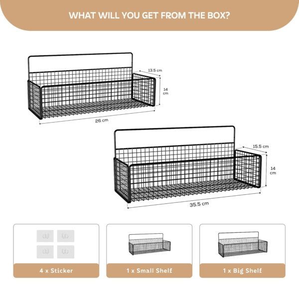 MIORAH Adhesive Bathroom Shelves | Bathroom Accessories Set | No Drill Black Carbon Steel Rack | Pack of 2 - Image 2