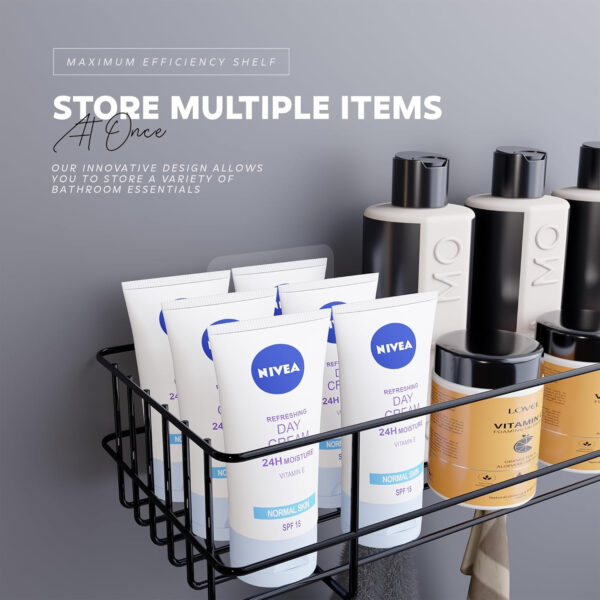 MIORAH Adhesive Bathroom Shelves | Bathroom Accessories Set | No Drill Black Carbon Steel Rack | Pack of 2 - Image 13