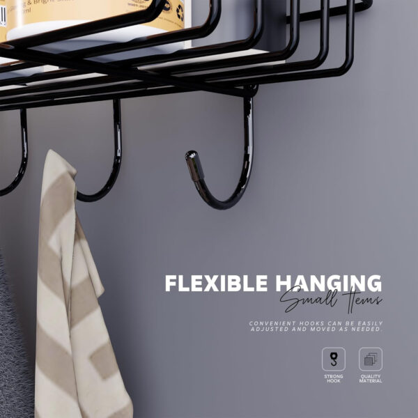 MIORAH Adhesive Bathroom Shelves | Bathroom Accessories Set | No Drill Black Carbon Steel Rack | Pack of 2 - Image 18