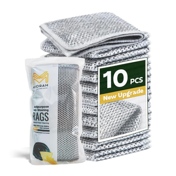 MIORAH 10 Pack Steel Scrubber for Kitchen Utensils Non-Scratch Dishwash Scrub for Kitchen Cleaning | Utensil Cleaner Scrub & Vessel Cleaning Tool Silver