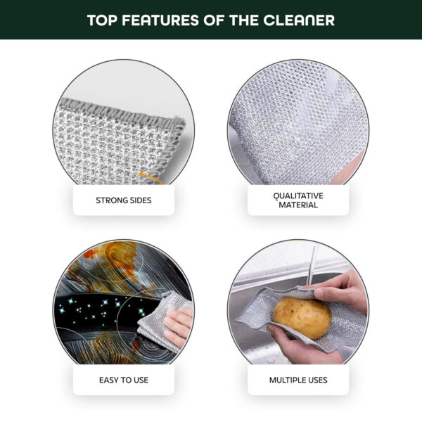 MIORAH 10 Pack Steel Scrubber for Kitchen Utensils Non-Scratch Dishwash Scrub for Kitchen Cleaning | Utensil Cleaner Scrub & Vessel Cleaning Tool Silver - Image 7