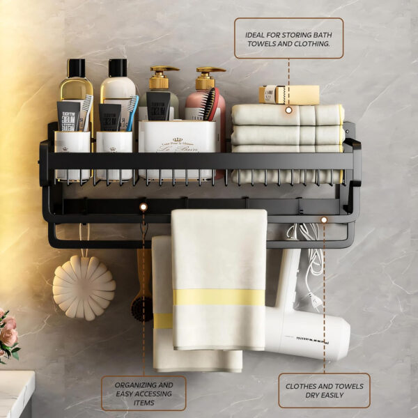 Bathroom Accessories Set - 24 Inch MIORAH Towel Rod Towel Rack Clothes Hanger and Towel Holder - Rust-Resistant Bathroom Fittings for Home Black Pack of 1 - Image 9