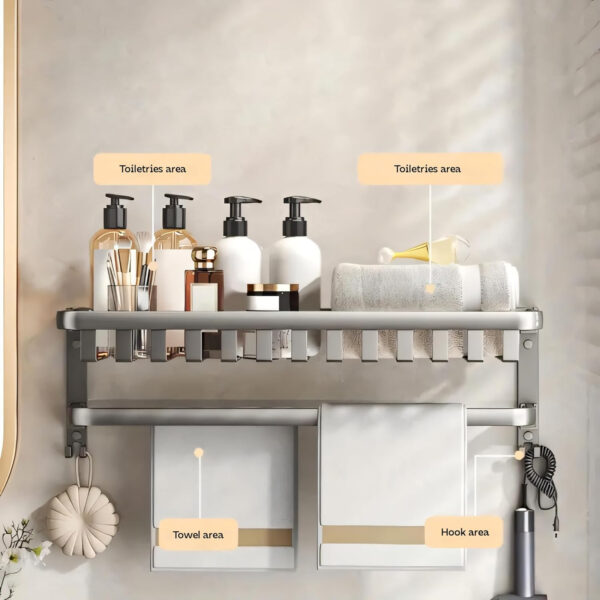 Bathroom Accessories Set - 24 Inch MIORAH Towel Rod Towel Rack Clothes Hanger and Towel Holder - Rust-Resistant Bathroom Fittings for Home Black Pack of 1 - Image 3