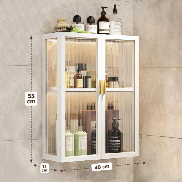 MIORAH 40 cm Wall-Mounted 2-Layer Bathroom Storage Cabinet – Space Saving Organizer Shelf for Essentials, White (No Mirror) - Image 2