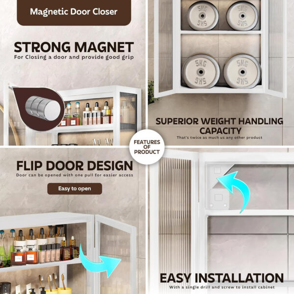 MIORAH 40 cm Wall-Mounted 2-Layer Bathroom Storage Cabinet – Space Saving Organizer Shelf for Essentials, White (No Mirror) - Image 4