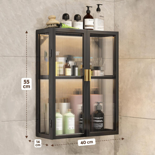 MIORAH 40 cm Wall-Mounted 2-Layer Bathroom Storage Cabinet – Space Saving Organizer Shelf for Essentials, Black (No Mirror) - Image 26