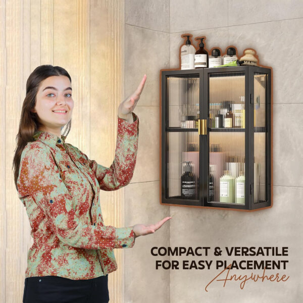 MIORAH 40 cm Wall-Mounted 2-Layer Bathroom Storage Cabinet – Space Saving Organizer Shelf for Essentials, Black (No Mirror) - Image 33