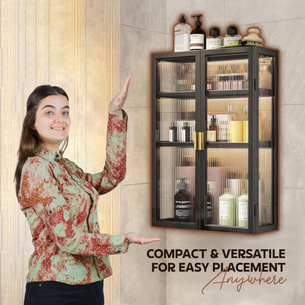 MIORAH 40 cm Wall-Mounted 2-Layer Bathroom Storage Cabinet – Space Saving Organizer Shelf for Essentials, Black (No Mirror) - Image 38