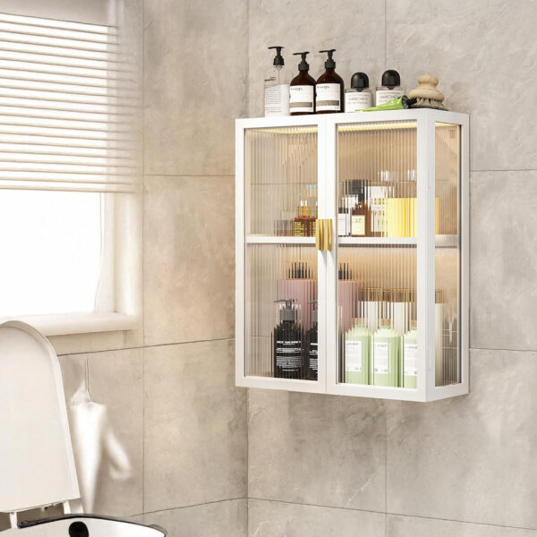 MIORAH 50 cm Wall-Mounted 3-Layer Bathroom Storage Cabinet – Space Saving Organizer Shelf for Essentials, White (No Mirror) - Image 45
