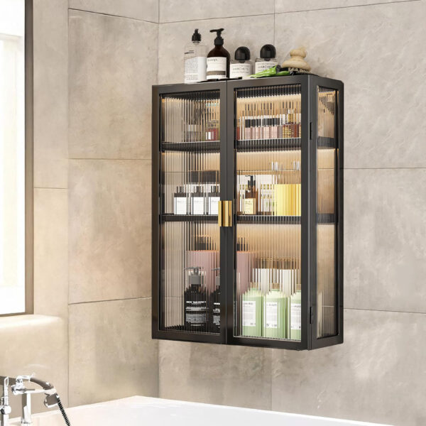 MIORAH 50 cm Wall-Mounted 3-Layer Bathroom Storage Cabinet – Space Saving Organizer Shelf for Essentials, Black (No Mirror) - Image 6
