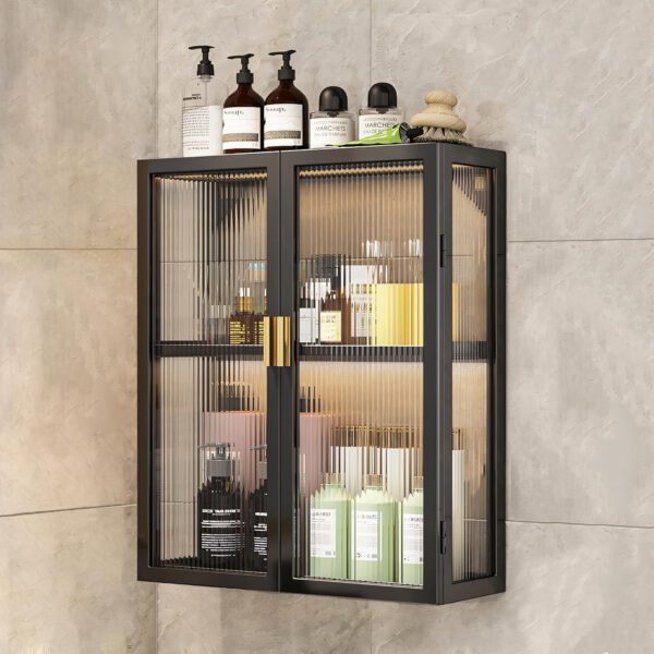 MIORAH 50 cm Wall-Mounted 3-Layer Bathroom Storage Cabinet – Space Saving Organizer Shelf for Essentials, Black (No Mirror) - Image 31