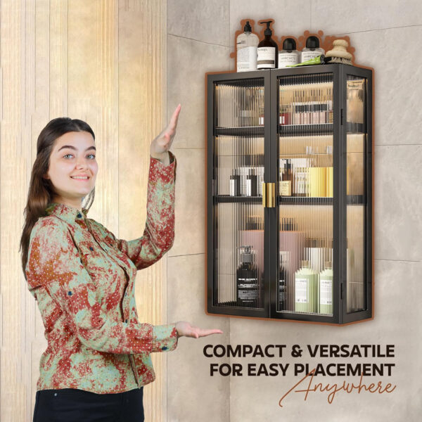 MIORAH 50 cm Wall-Mounted 3-Layer Bathroom Storage Cabinet – Space Saving Organizer Shelf for Essentials, Black (No Mirror) - Image 38