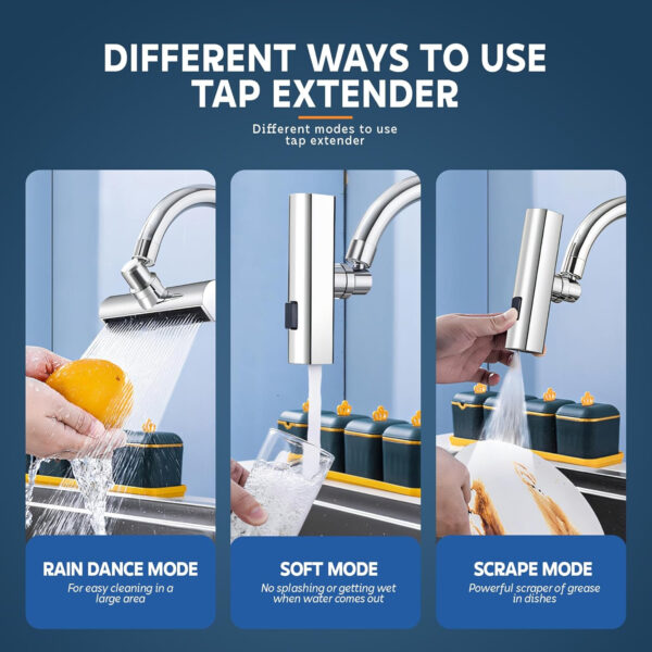MIORAH Tap Extender for Kitchen Sink | Flexible Faucet Extension with 3 Modes for Convenient Use Silver Pack of 1 - Image 21