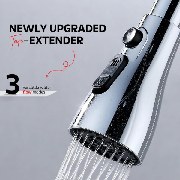 MIORAH Tap Extender for Kitchen Sink | Flexible Black Faucet Extension with 3 Modes for Convenient Use Black Pack of 1 - Image 9
