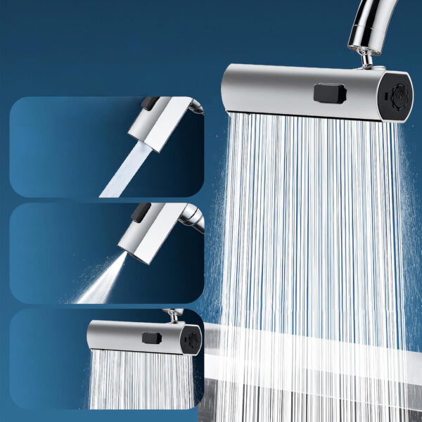 MIORAH Tap Extender for Kitchen Sink | Flexible Faucet Extension with 4 Modes for Convenient Use Silver Pack of 1
