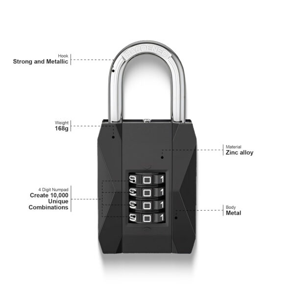 MIORAH Number Locks for Door |Combination Lock Padlock Secure Number Lock | Multi-Purpose Lock for Home, Office, and Outdoor Use Black Pack of 1 - Image 14