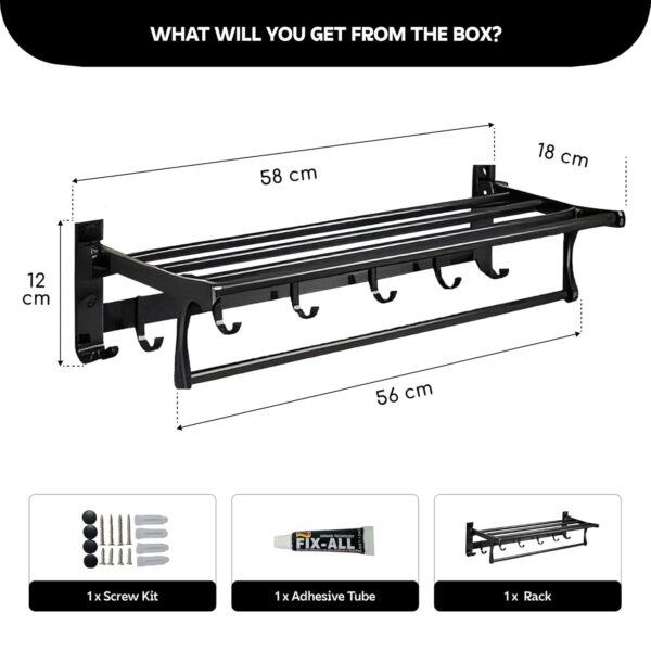 Bathroom Accessories Set - 24 Inch MIORAH Towel Rod Towel Rack Clothes Hanger and Towel Holder - Rust-Resistant Bathroom Fittings for Home Black Pack of 1 - Image 2