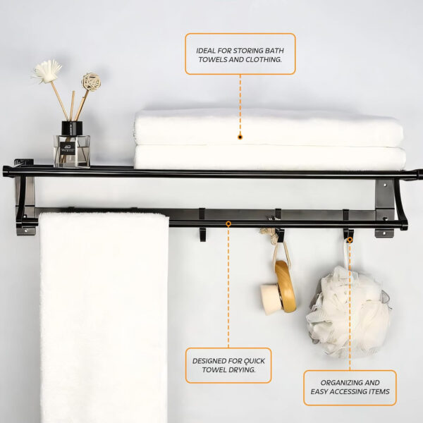 Bathroom Accessories Set - 24 Inch MIORAH Towel Rod Towel Rack Clothes Hanger and Towel Holder - Rust-Resistant Bathroom Fittings for Home Black Pack of 1 - Image 6