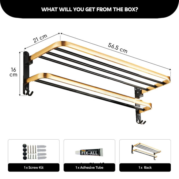Bathroom Accessories Set - 24 Inch MIORAH Towel Rod Towel Rack Clothes Hanger and Towel Holder - Rust-Resistant Bathroom Fittings for Home Gold Pack of 1 - Image 2