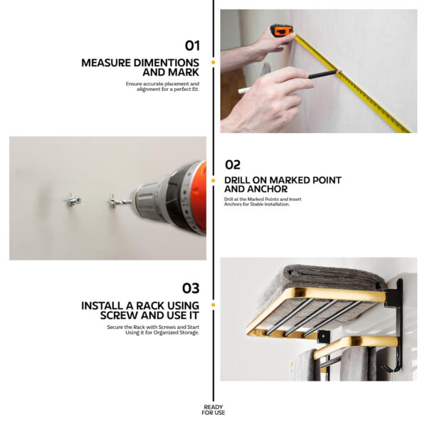 Bathroom Accessories Set - 24 Inch MIORAH Towel Rod Towel Rack Clothes Hanger and Towel Holder - Rust-Resistant Bathroom Fittings for Home Gold Pack of 1 - Image 7