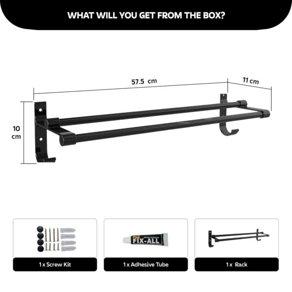 Bathroom Accessories Set - 24 Inch MIORAH Towel Rod Towel Rack Clothes Hanger and Towel Holder - Rust-Resistant Bathroom Fittings for Home Black Pack of 1 - Image 2