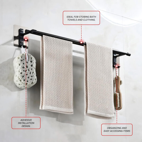 Bathroom Accessories Set - 24 Inch MIORAH Towel Rod Towel Rack Clothes Hanger and Towel Holder - Rust-Resistant Bathroom Fittings for Home Black Pack of 1 - Image 5