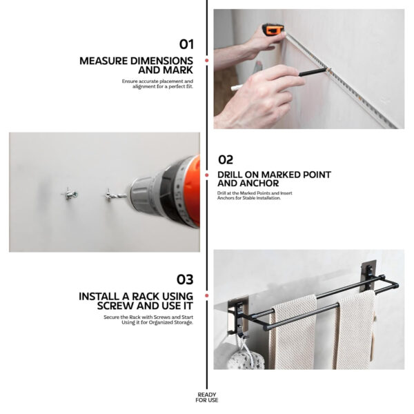 Bathroom Accessories Set - 24 Inch MIORAH Towel Rod Towel Rack Clothes Hanger and Towel Holder - Rust-Resistant Bathroom Fittings for Home Black Pack of 1 - Image 8