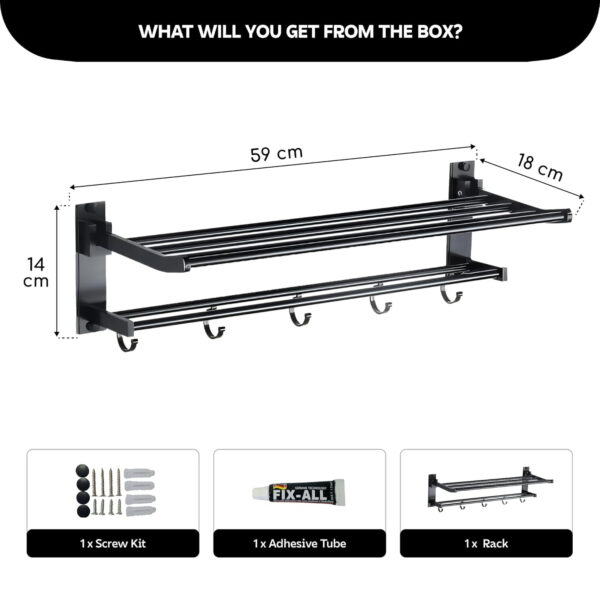 Bathroom Accessories Set - 24 Inch MIORAH Towel Rod Towel Rack Clothes Hanger and Towel Holder - Rust-Resistant Bathroom Fittings for Home Black Pack of 1 - Image 2