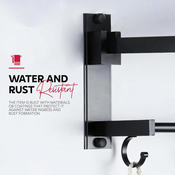 Bathroom Accessories Set - 24 Inch MIORAH Towel Rod Towel Rack Clothes Hanger and Towel Holder - Rust-Resistant Bathroom Fittings for Home Black Pack of 1 - Image 3