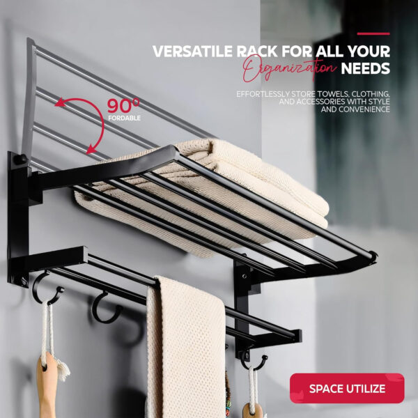 Bathroom Accessories Set - 24 Inch MIORAH Towel Rod Towel Rack Clothes Hanger and Towel Holder - Rust-Resistant Bathroom Fittings for Home Black Pack of 1 - Image 4