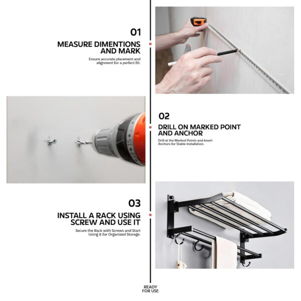 Bathroom Accessories Set - 24 Inch MIORAH Towel Rod Towel Rack Clothes Hanger and Towel Holder - Rust-Resistant Bathroom Fittings for Home Black Pack of 1 - Image 7