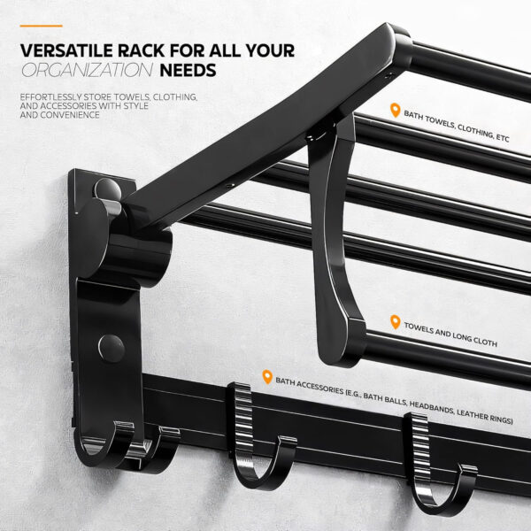 Bathroom Accessories Set - 24 Inch MIORAH Towel Rod Towel Rack Clothes Hanger and Towel Holder - Rust-Resistant Bathroom Fittings for Home Black Pack of 1 - Image 10