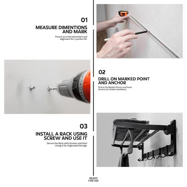 Bathroom Accessories Set - 24 Inch MIORAH Towel Rod Towel Rack Clothes Hanger and Towel Holder - Rust-Resistant Bathroom Fittings for Home Black Pack of 1 - Image 14