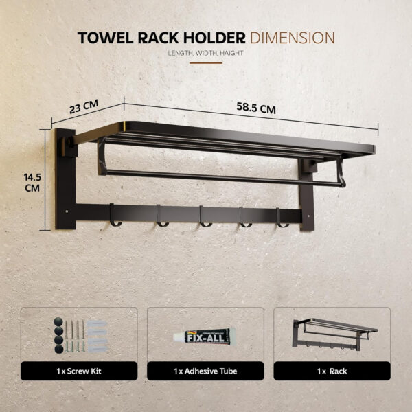 Bathroom Accessories Set - 24 Inch MIORAH Towel Rod Towel Rack Clothes Hanger and Towel Holder - Rust-Resistant Bathroom Fittings for Home Black Pack of 1 - Image 2