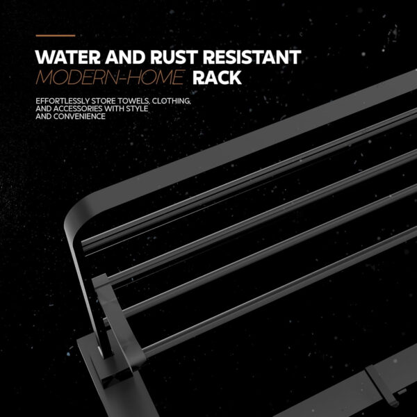 Bathroom Accessories Set - 24 Inch MIORAH Towel Rod Towel Rack Clothes Hanger and Towel Holder - Rust-Resistant Bathroom Fittings for Home Black Pack of 1 - Image 4